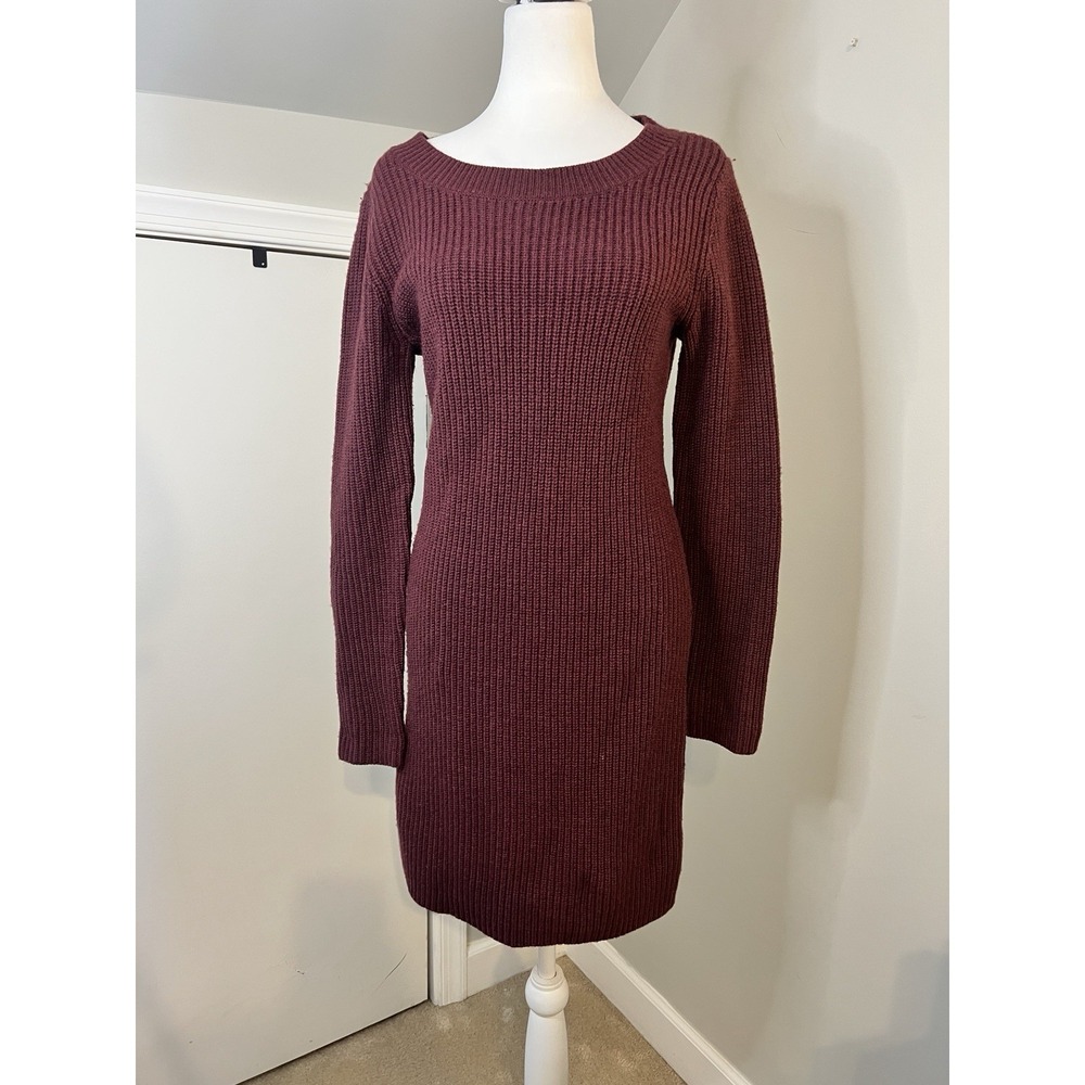 Toad&Co Womens Maroon Shaker Knit Wool Blend Long Sleeve Sweater Dress Small